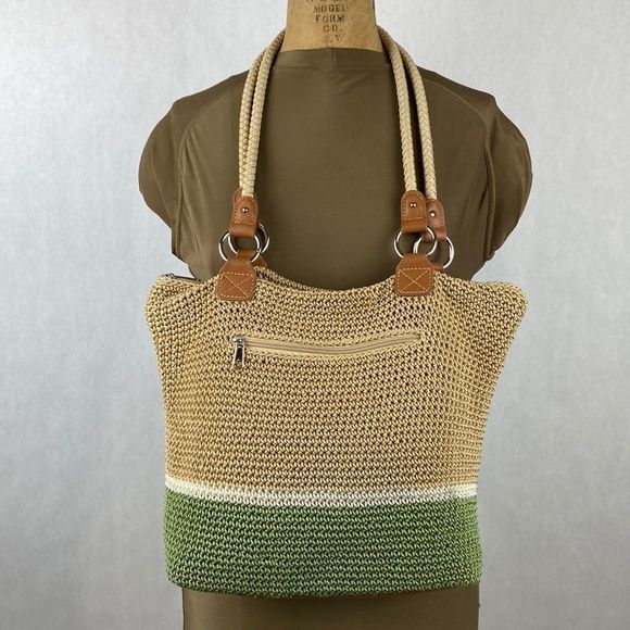 The Sak Tan Green Crochet Purse Shoulder Bag Tote - Picture 1 of 13
